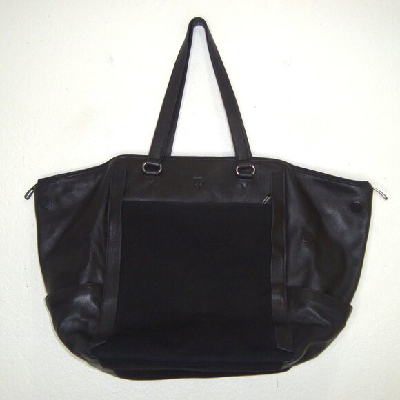Betabrand Handbags - Betabrand Black Leather and Canvas Bag Overnight Tote Duffle Super Quality